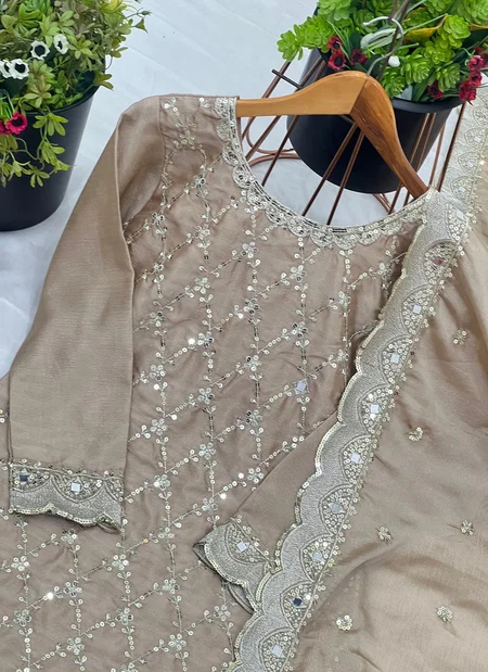 NSR 839 Pure Heavy Chinnon Silk With Heavy Embroidery Sequence Work Top With Sharara Dupatta Wholesale Clothing Distributors In India